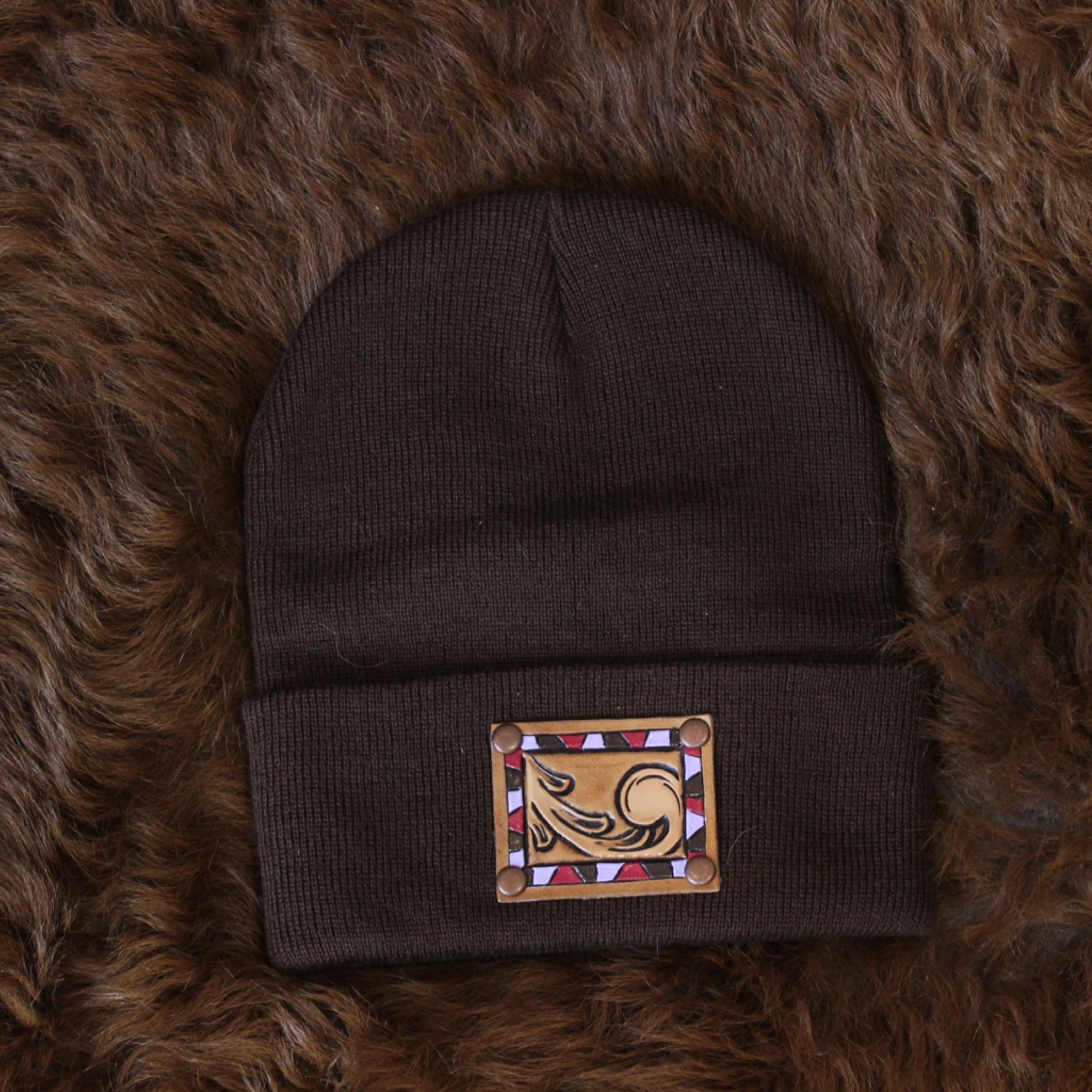 Leather Patch Beanie