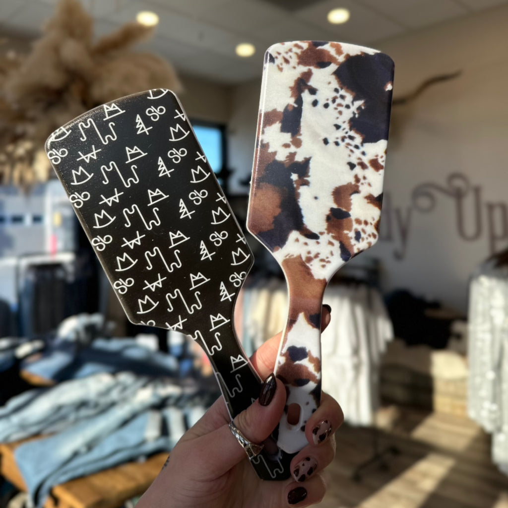 Brown Cowhide Hairbrush