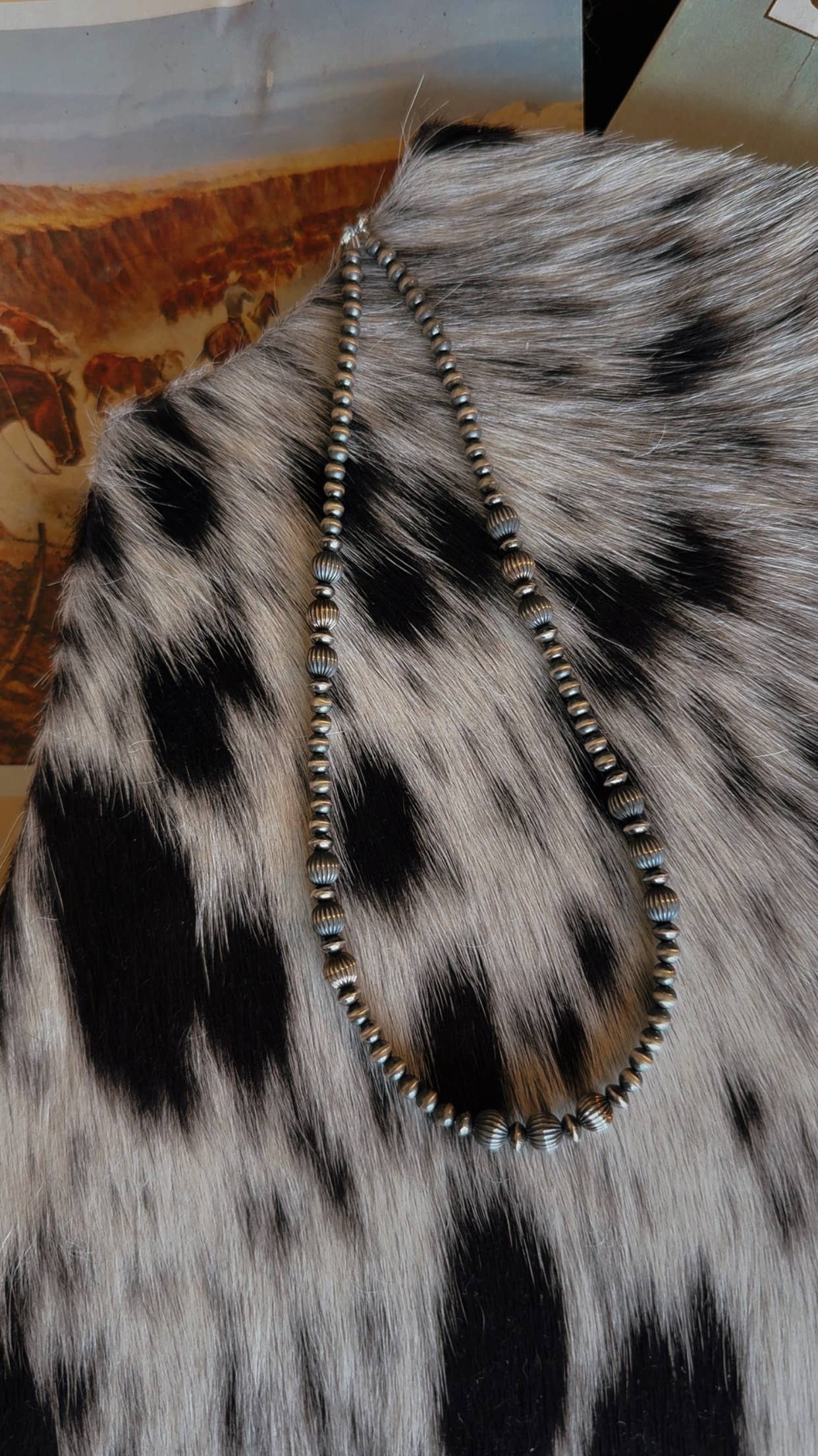 Corrugated & Sterling Silver Beaded Necklace 18"