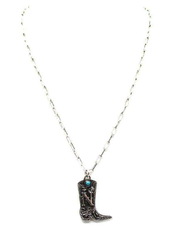 Cowboy Boots Initial Necklace