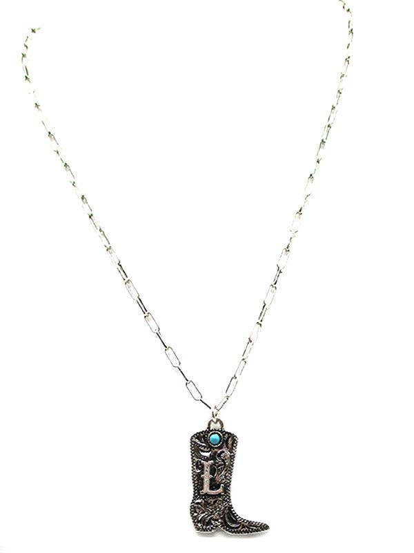 Cowboy Boots Initial Necklace