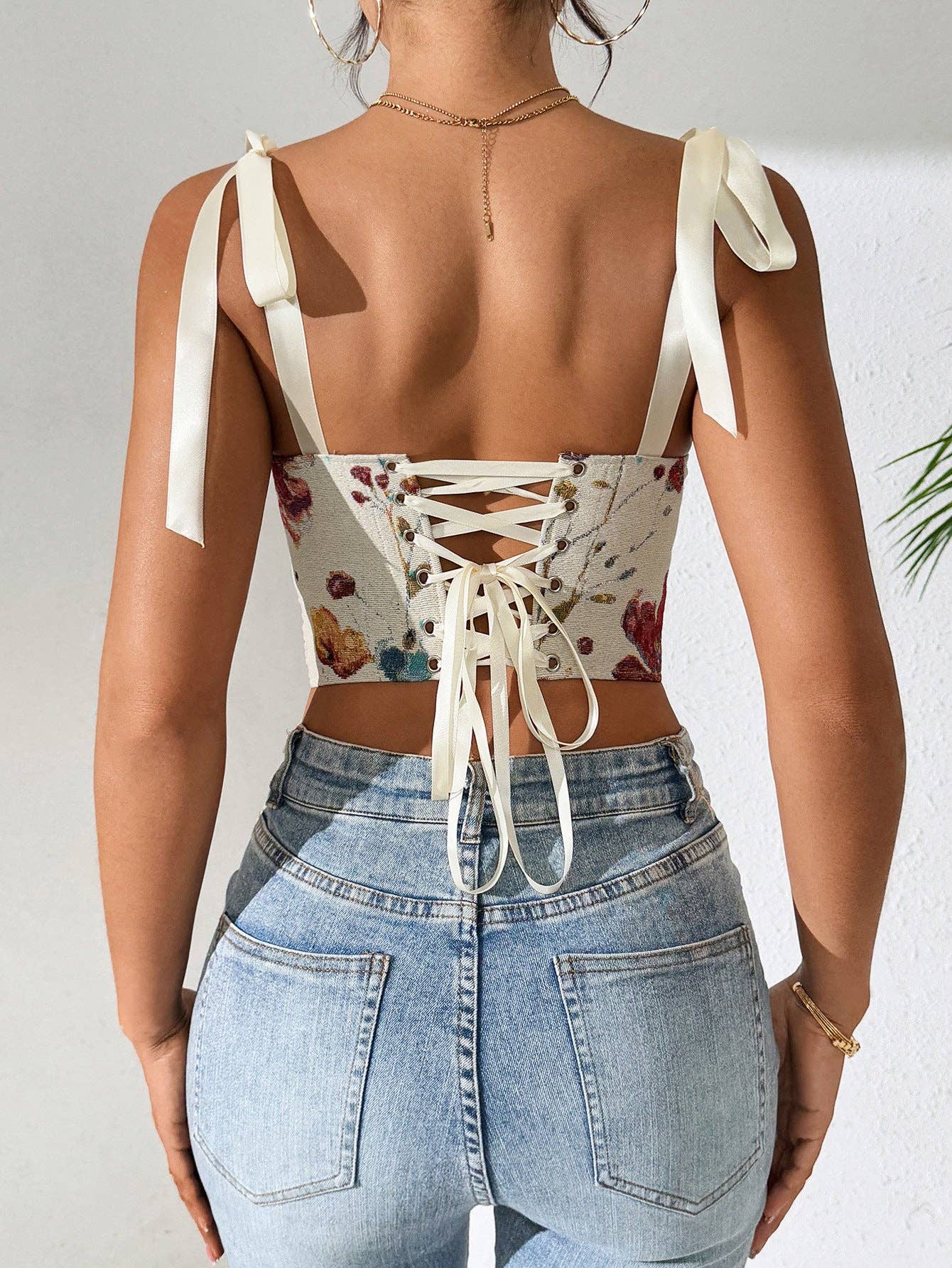 Floral Corset Tie Strap Tank