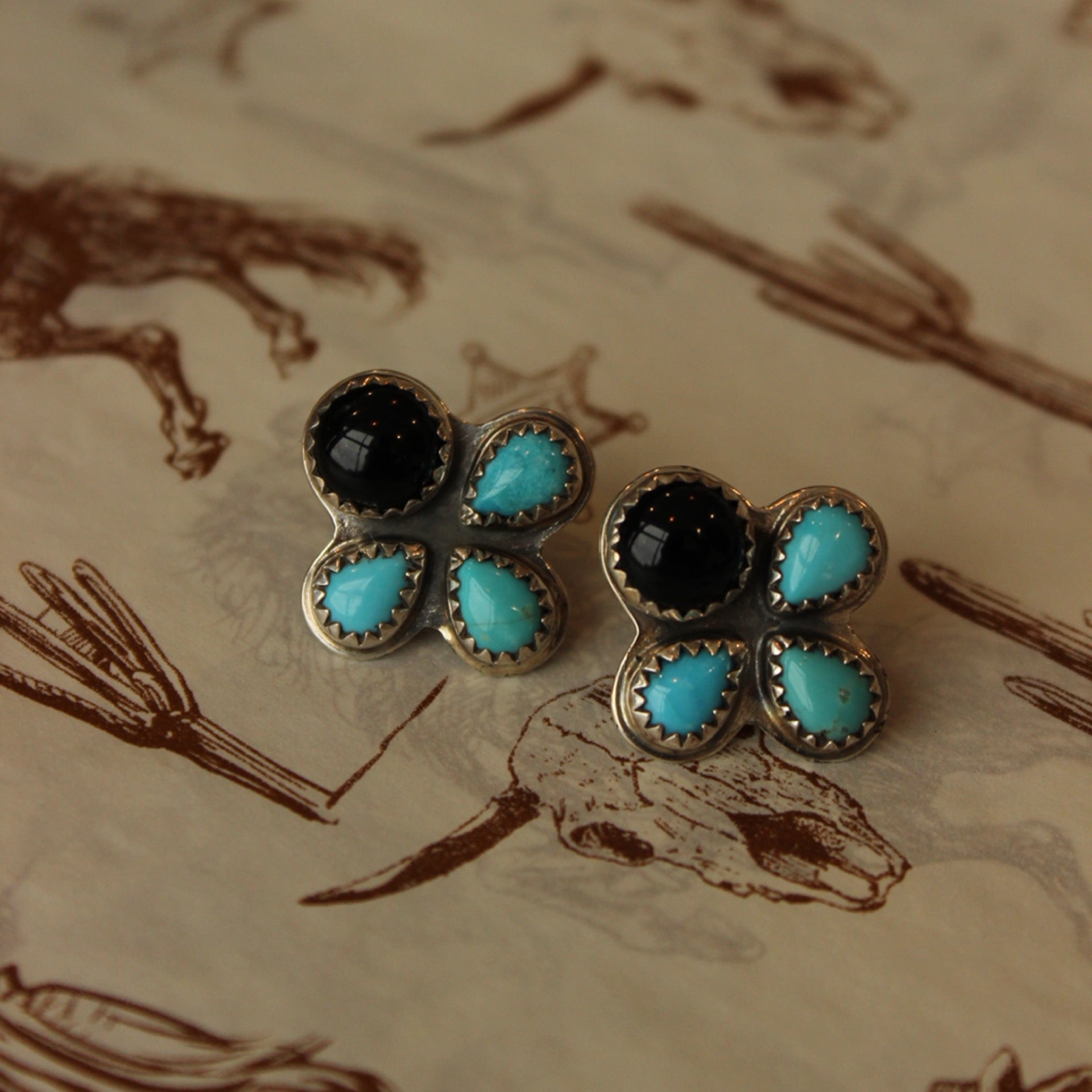 Kingman + Onyx Cluster Earrings