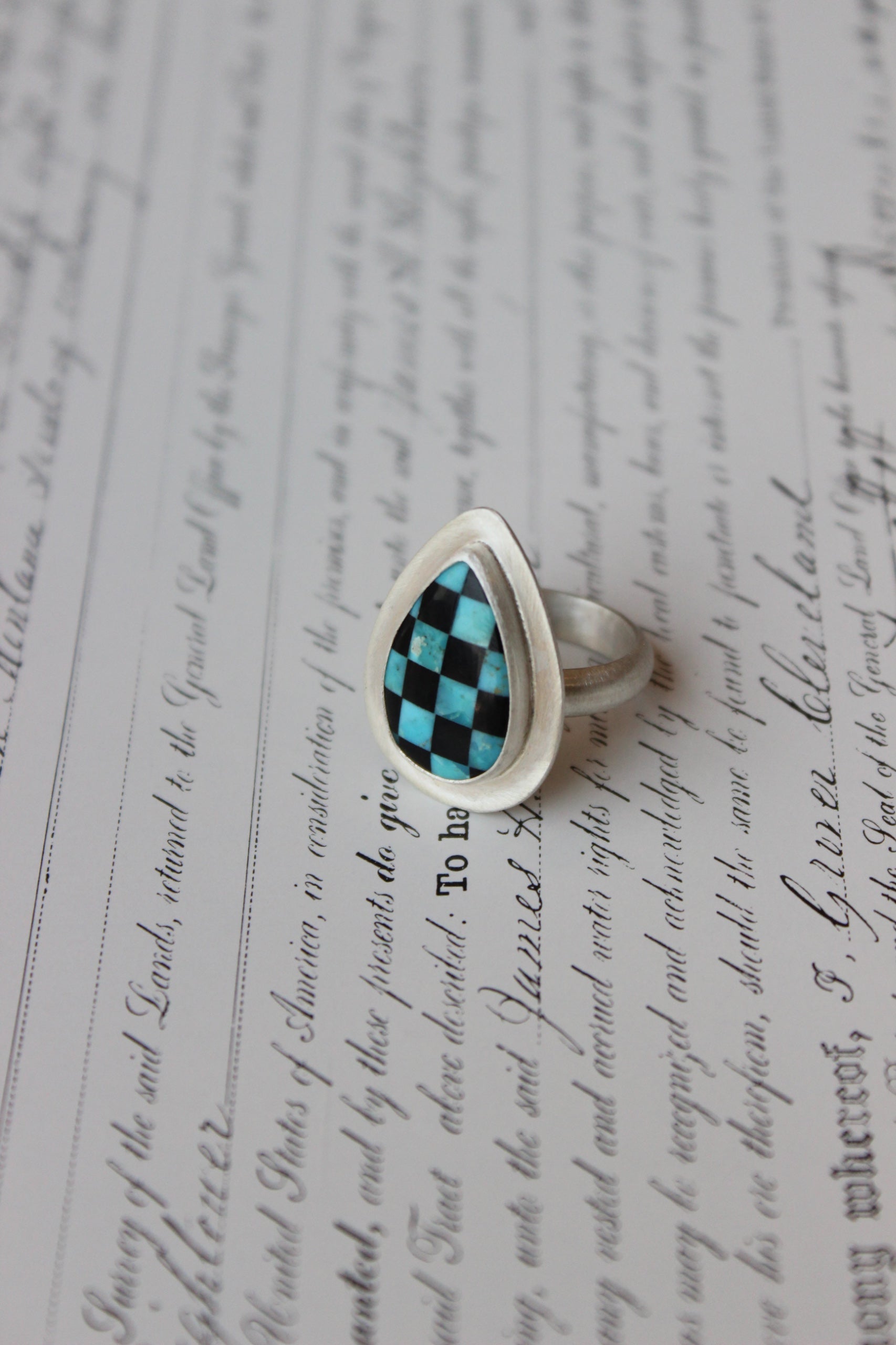 Turquoise Checkered Ring