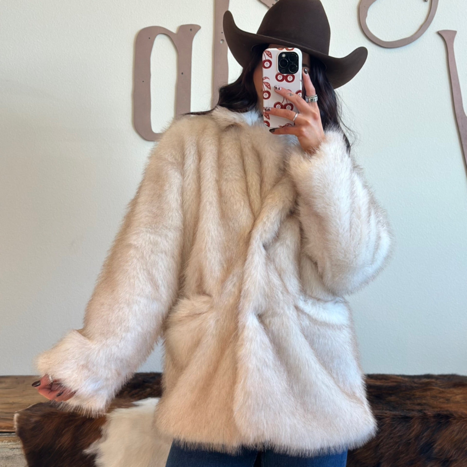 Oversized Cream Fur Coat