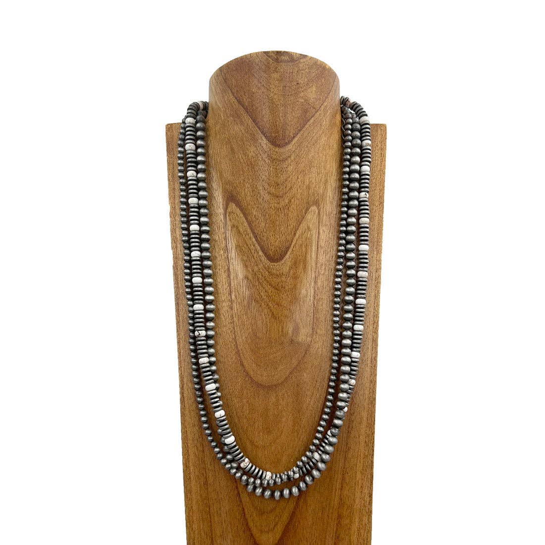 3 String White Silver Beaded Necklace