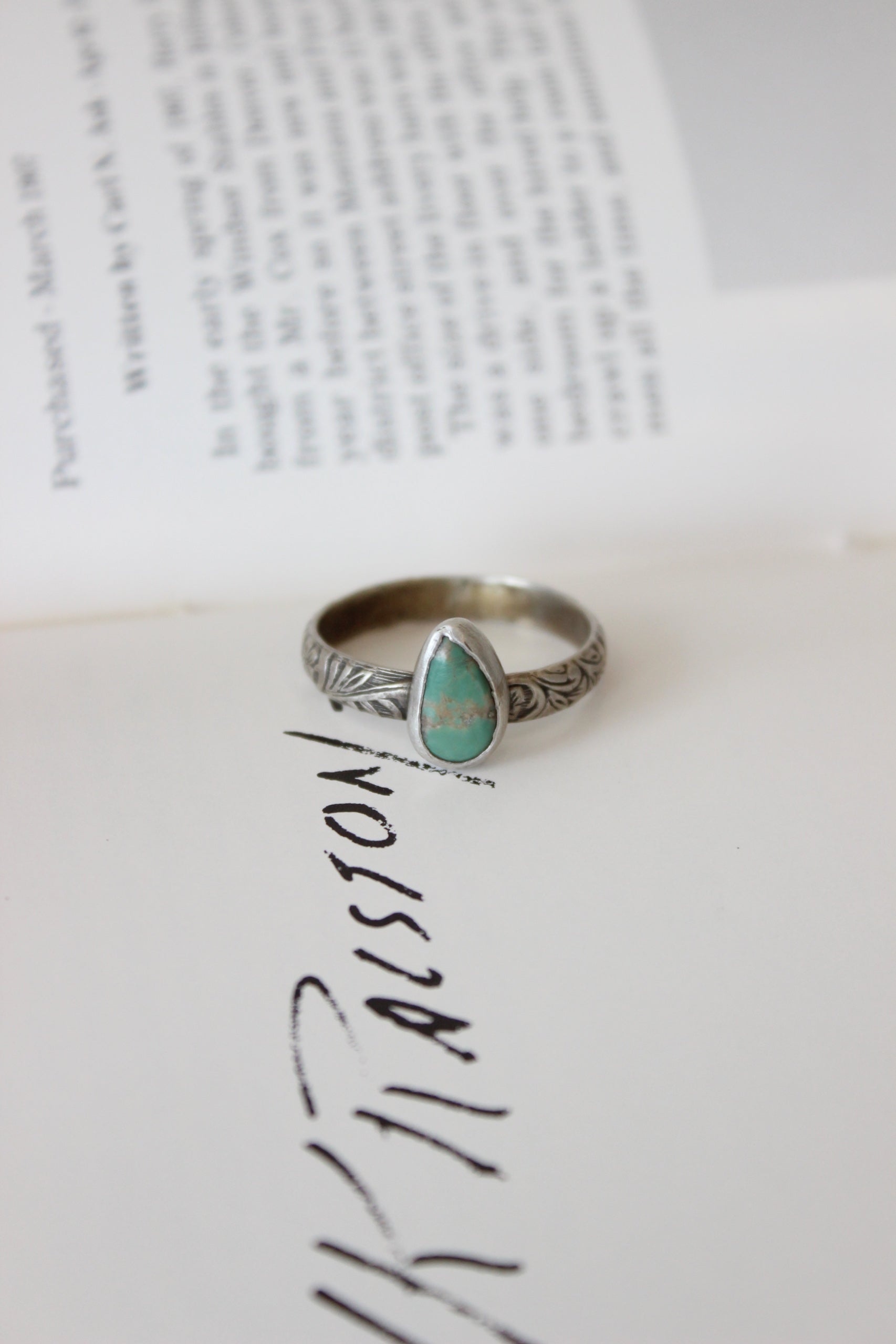 Tear Drop Turq Floral Ring