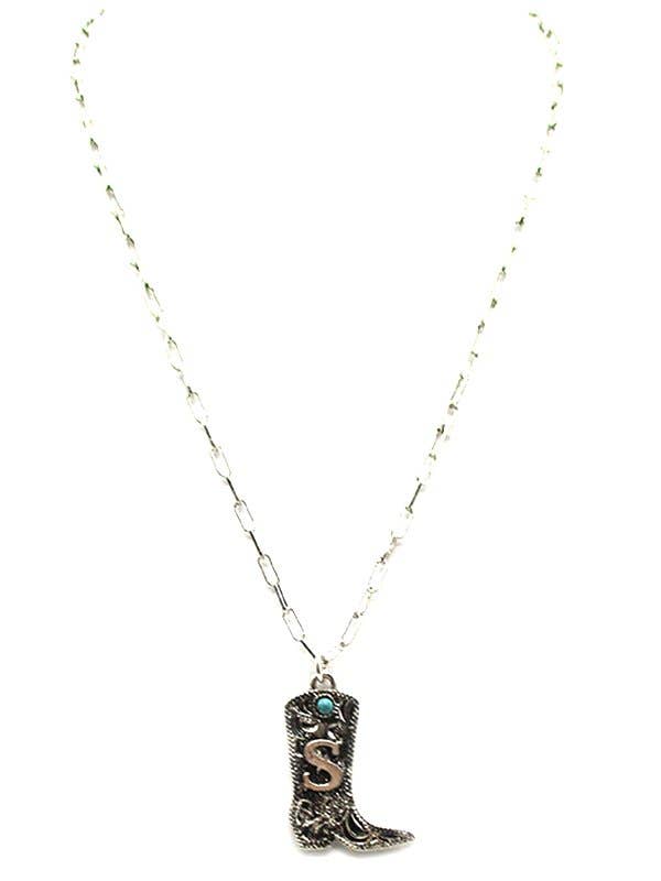 Cowboy Boots Initial Necklace