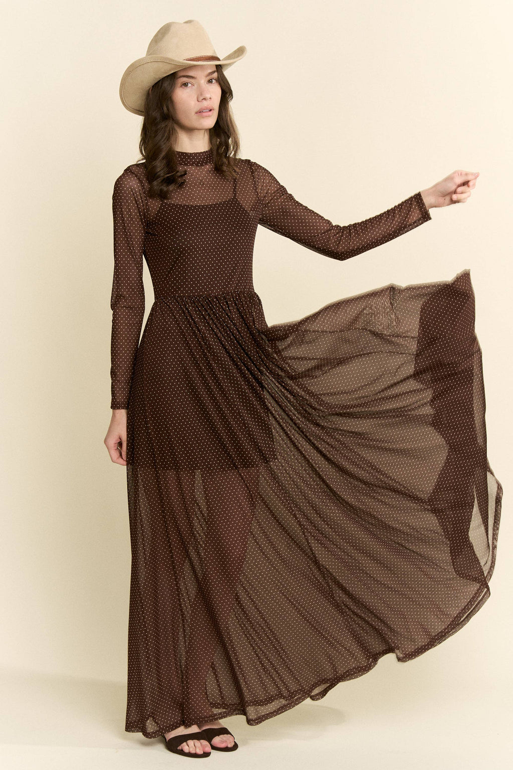 Polka Dot Mesh Maxi