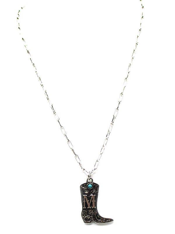 Cowboy Boots Initial Necklace
