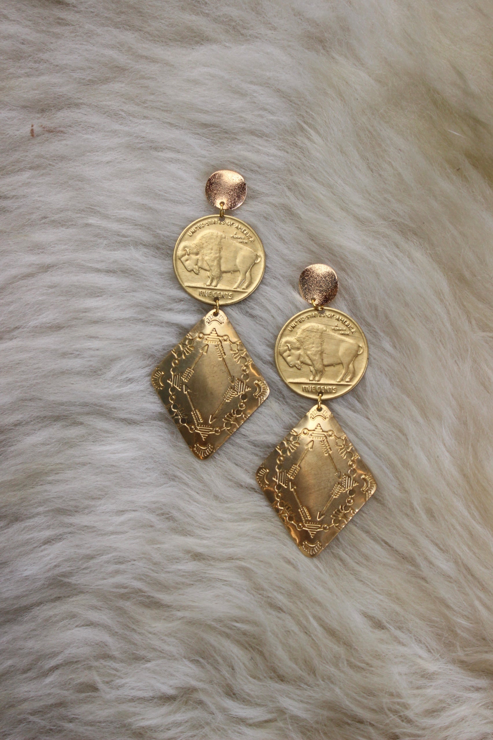 Gold Buffalo Nickel Concho Post Earring