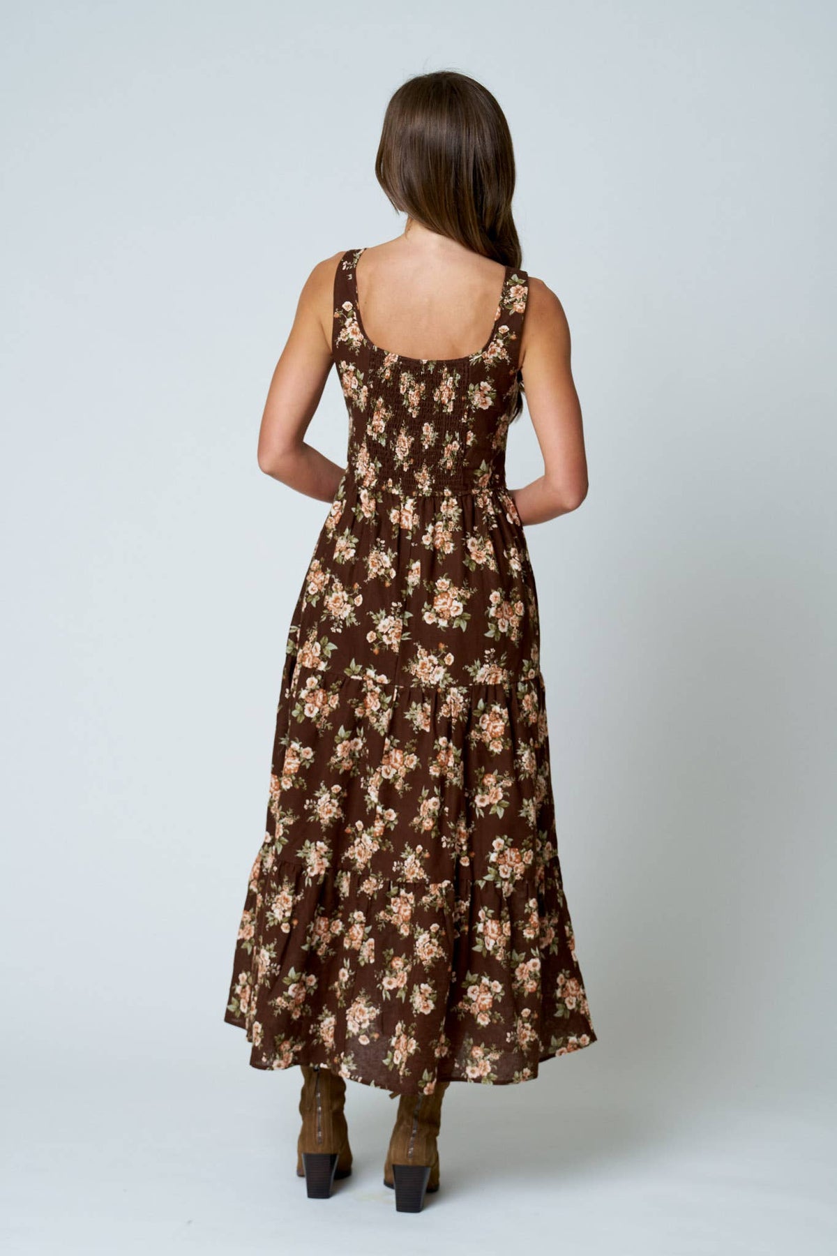 Floral Lace Up Corset Midi Dress