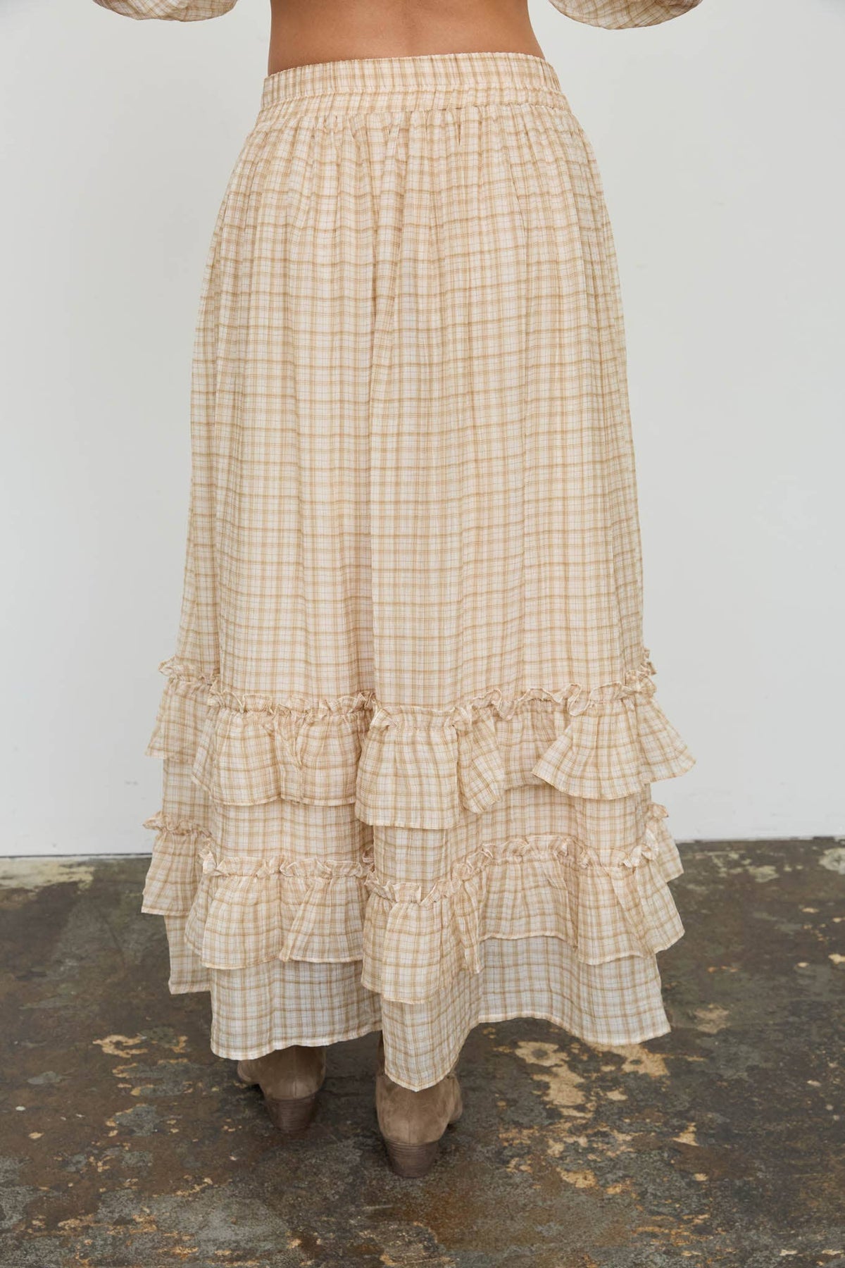 Plaid Ruffled Midi Skirt