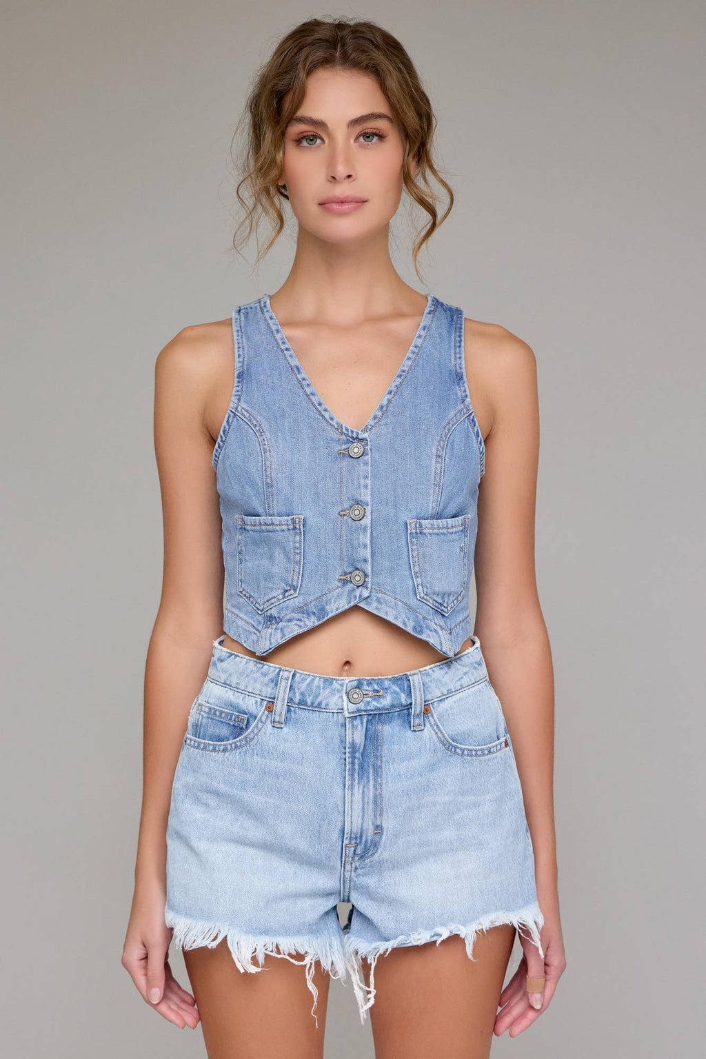 Cropped Denim Vest