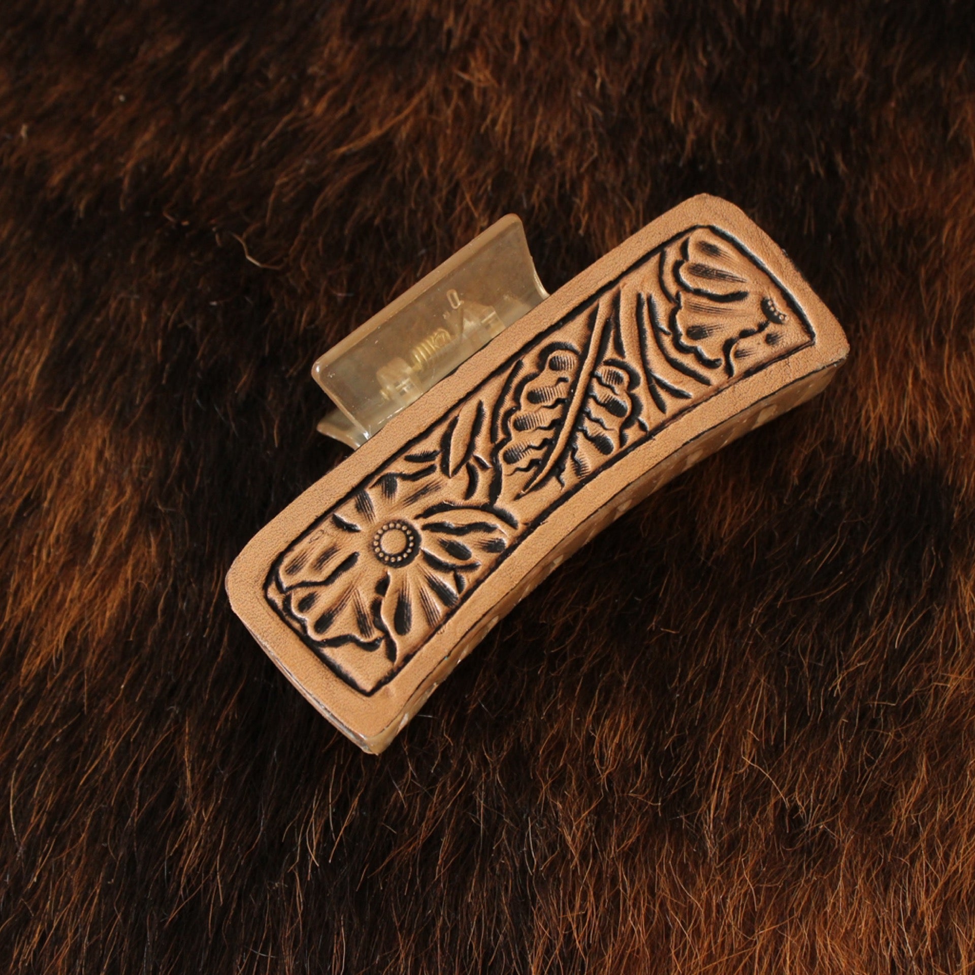 Tooled Leather Hair Clip