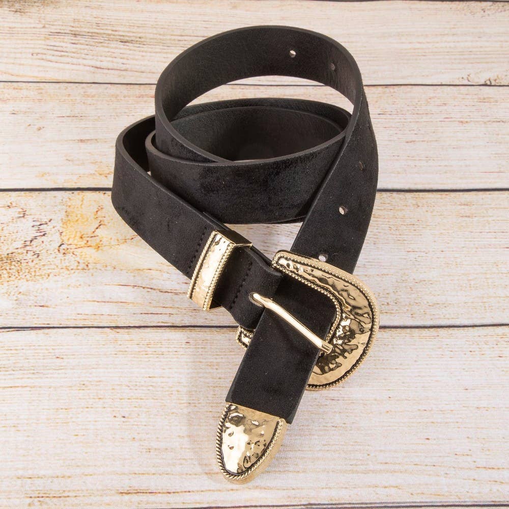 Hammered Buckle Leather Belt