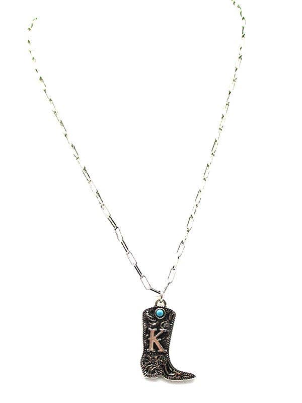 Cowboy Boots Initial Necklace