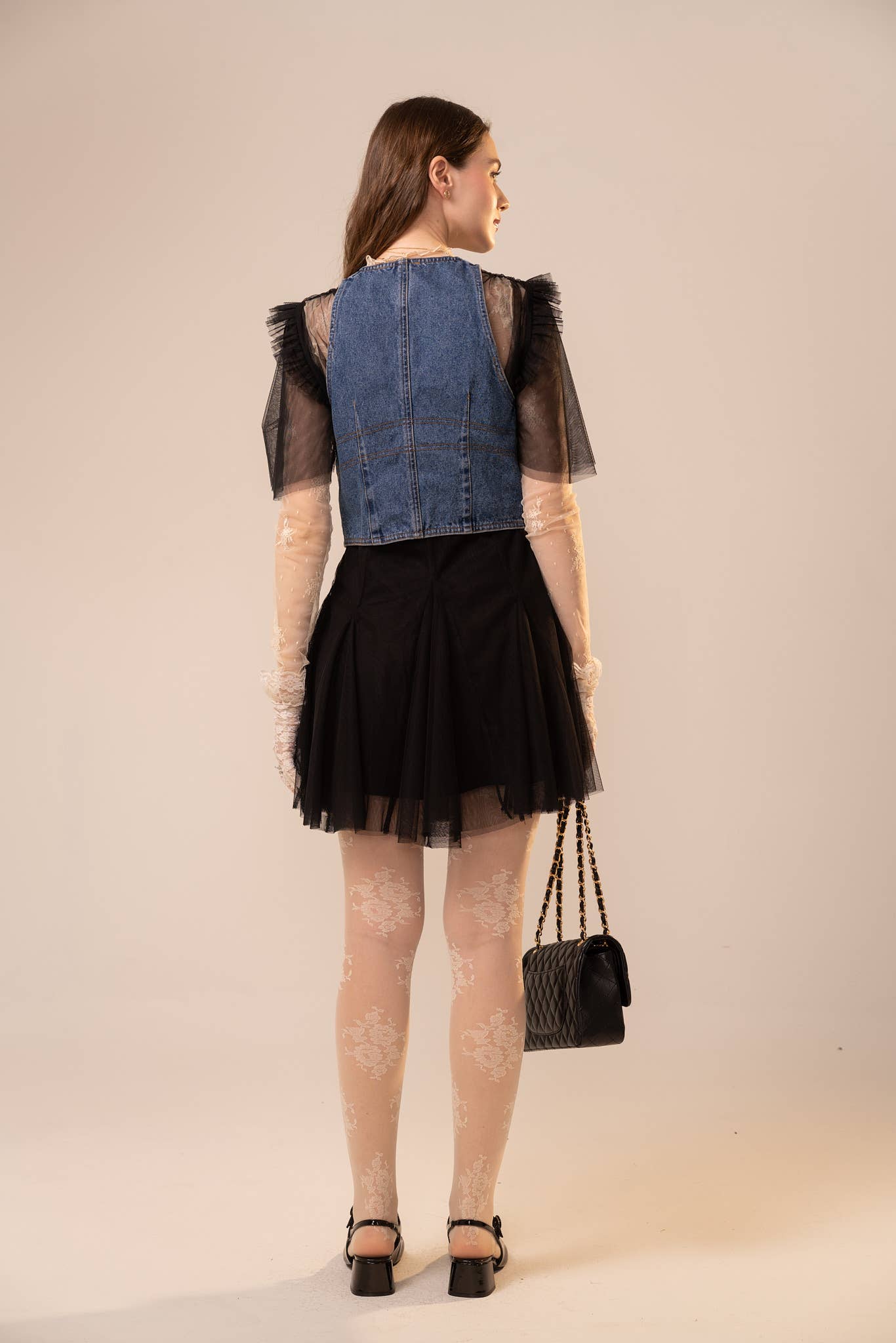 Metal Stud Denim Bustier Top