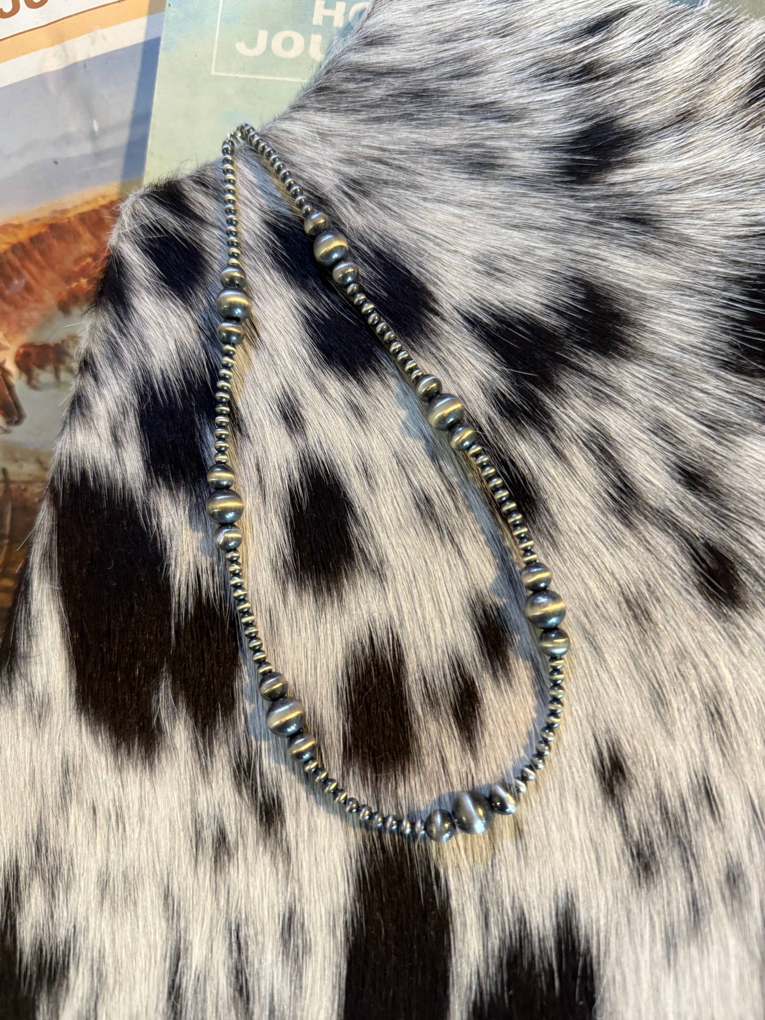 3/6/8mm Graduated Sterling Beaded Necklace 18"