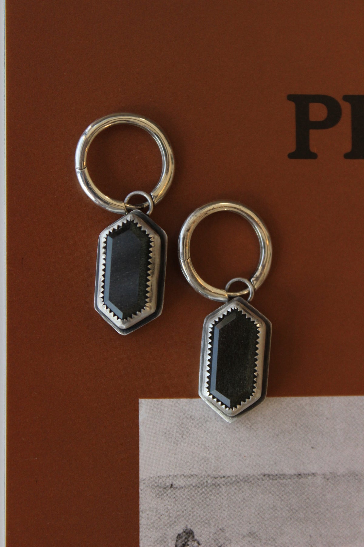 Sterling Silver Obsidian Huggies