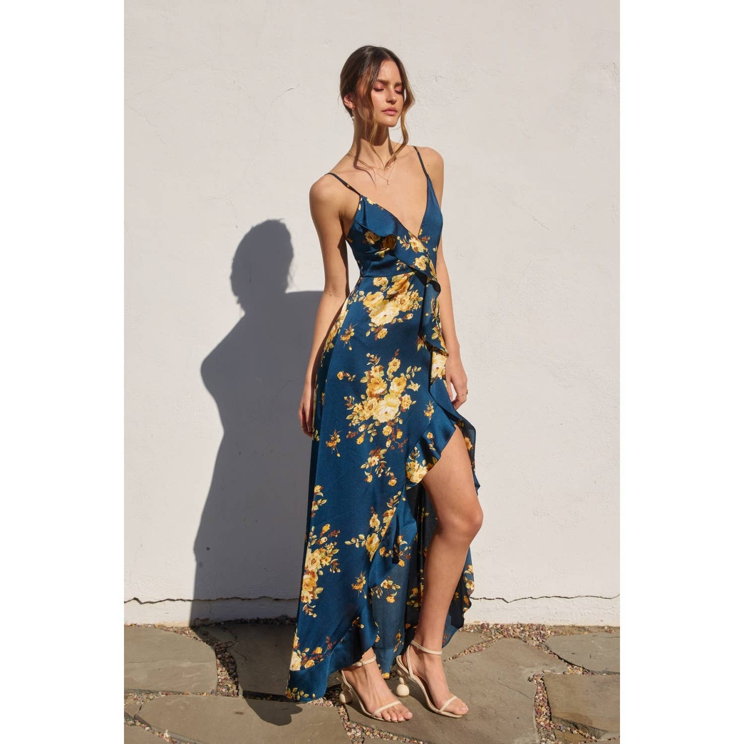 Floral Asymmetrical Ruffle Maxi Dress