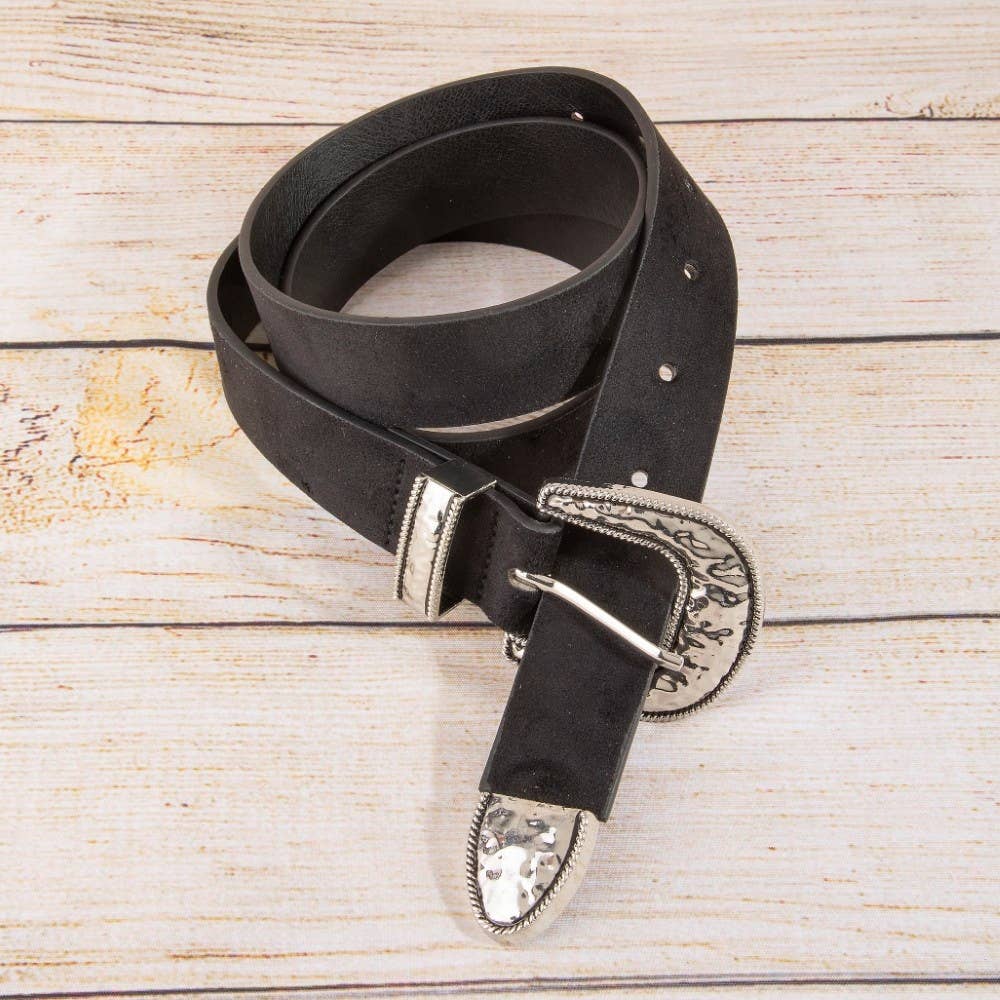 Hammered Buckle Leather Belt
