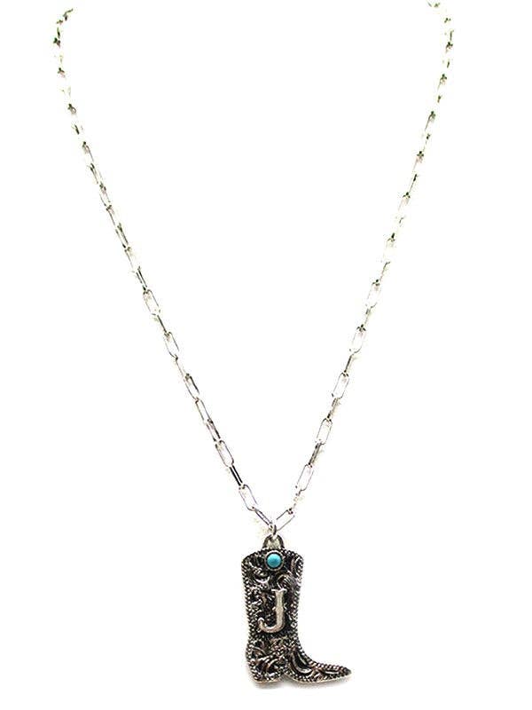 Cowboy Boots Initial Necklace