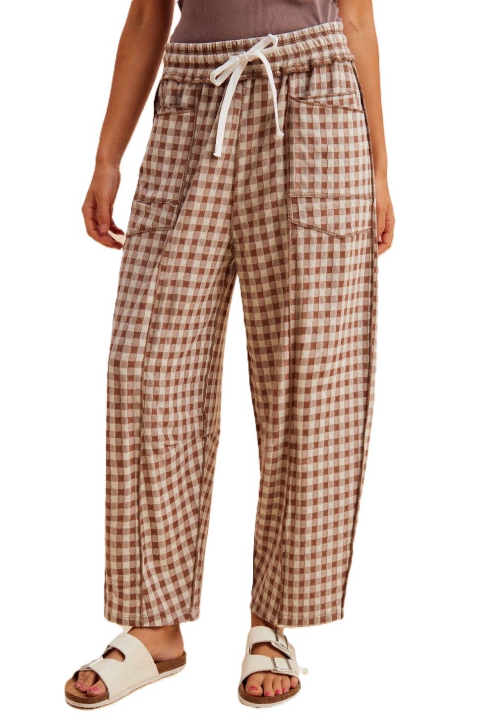 Gingham Knit Barrel Pant