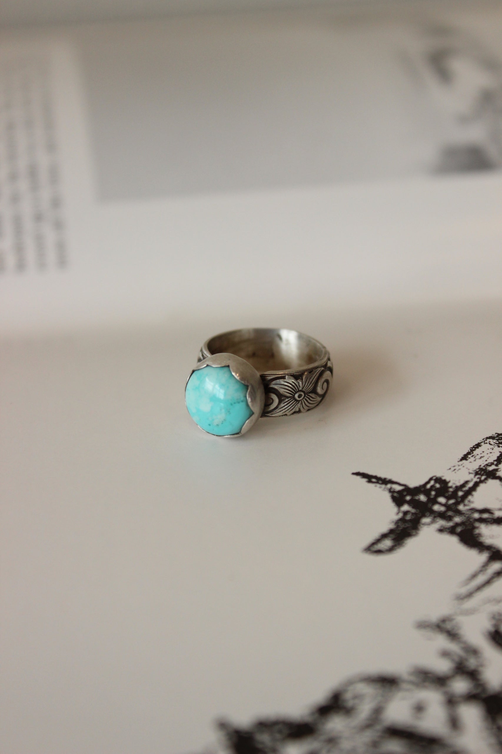 Mexican Turquoise Floral Band Ring