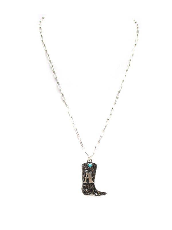 Cowboy Boots Initial Necklace