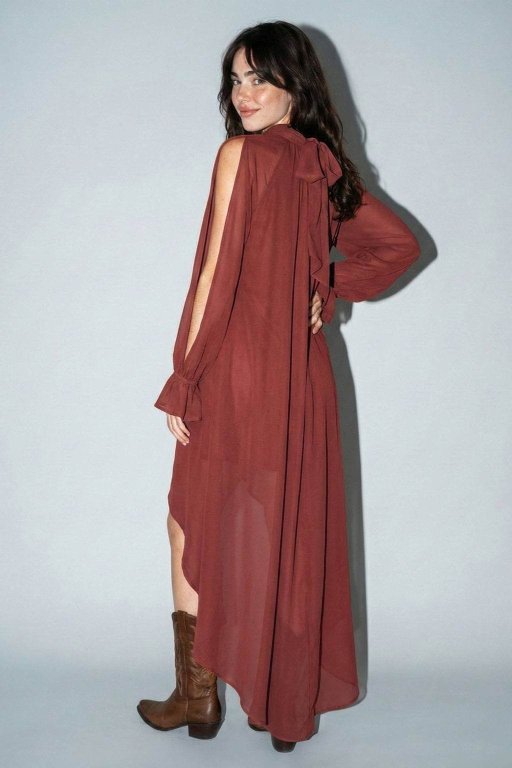 Rust High-Low Mock Maxi Dress