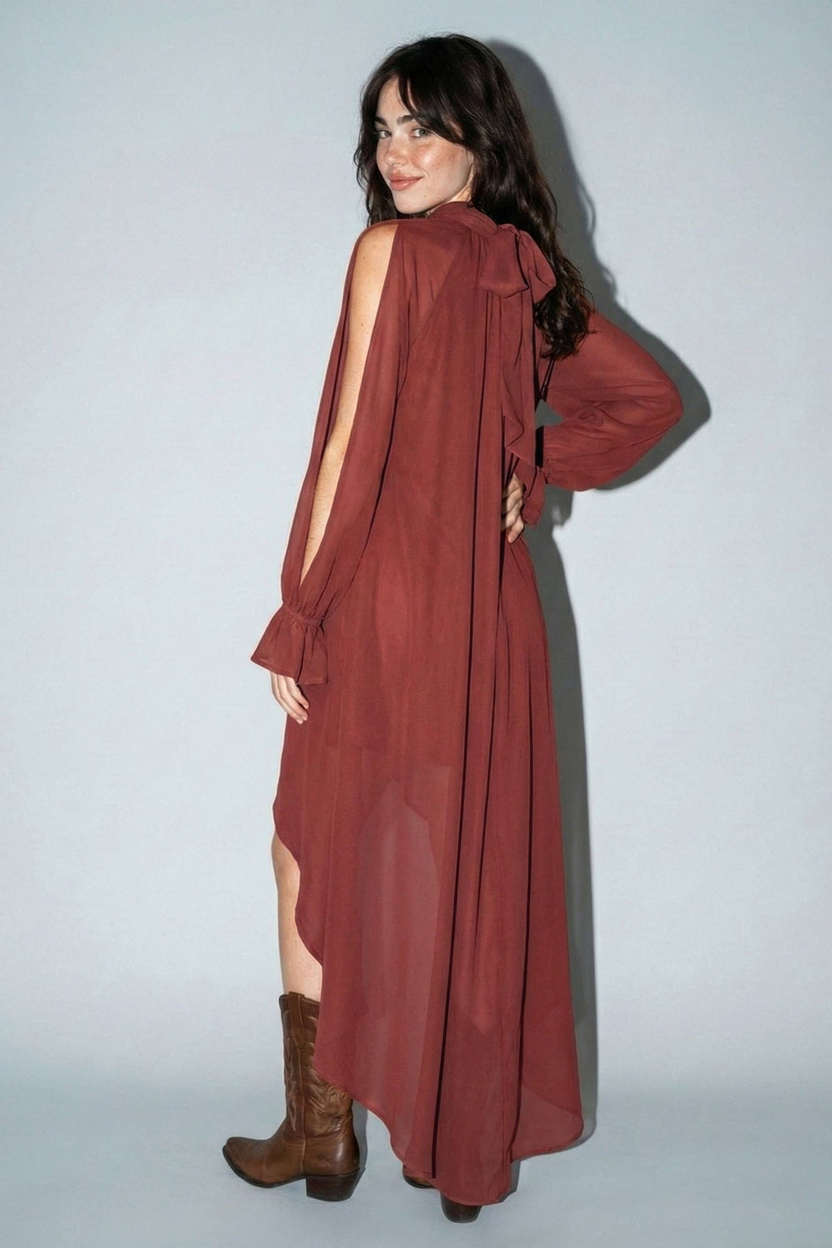 Rust High-Low Mock Maxi Dress