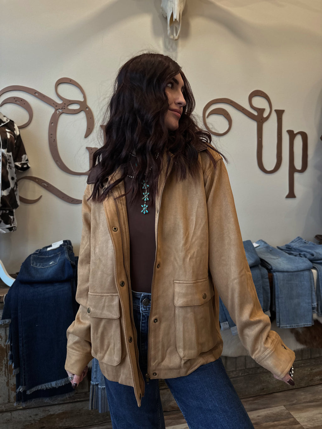 Suede Collared Zip Jacked