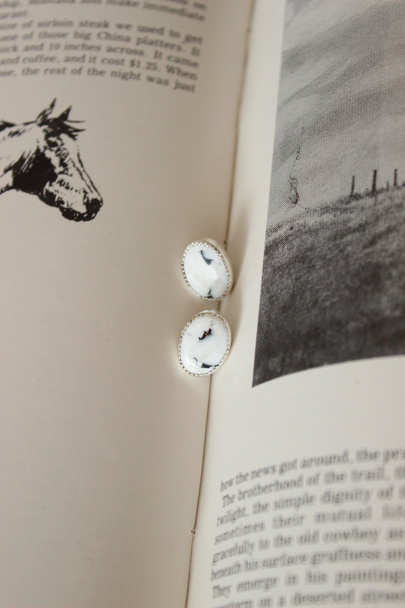 White Buffalo Oval Studs