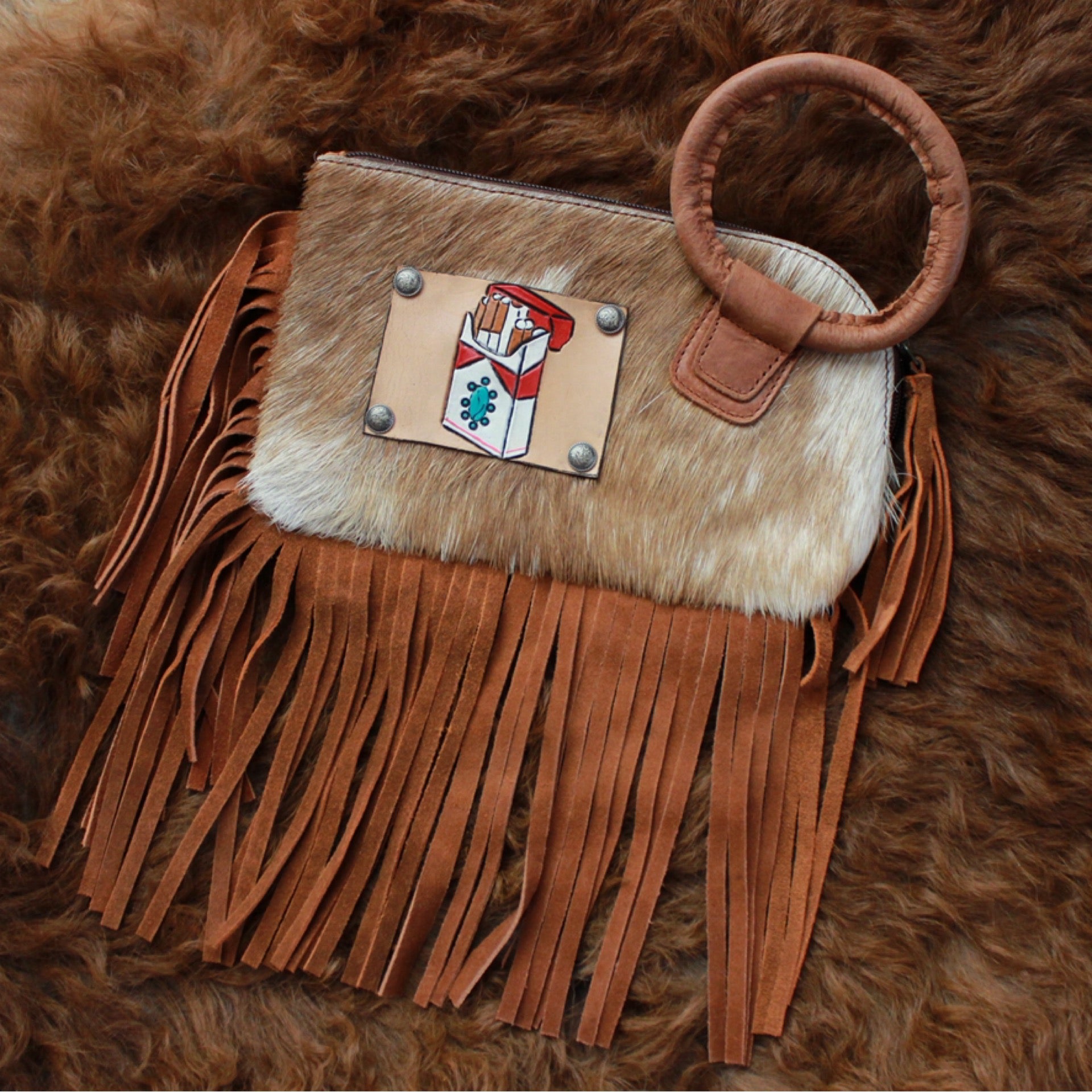 Leather & Hide Fringe Wristlet
