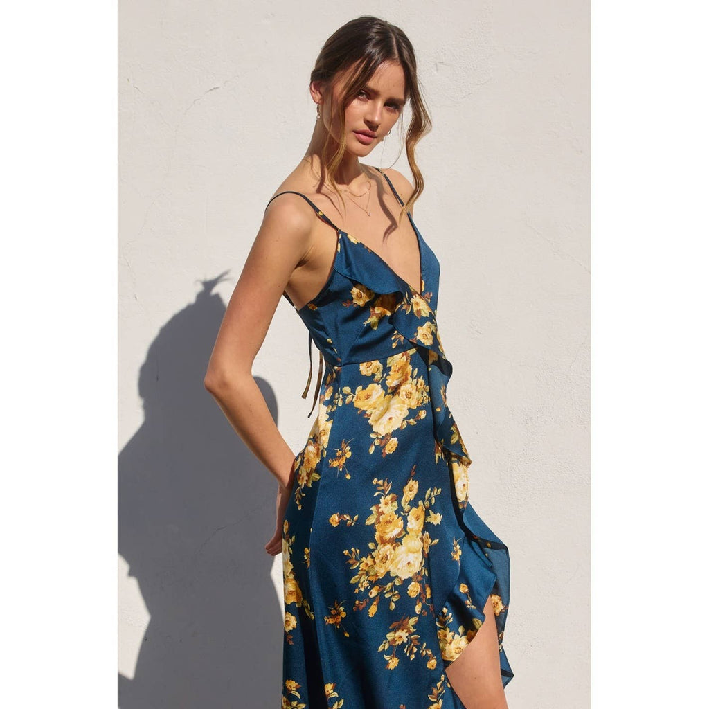 Floral Asymmetrical Ruffle Maxi Dress