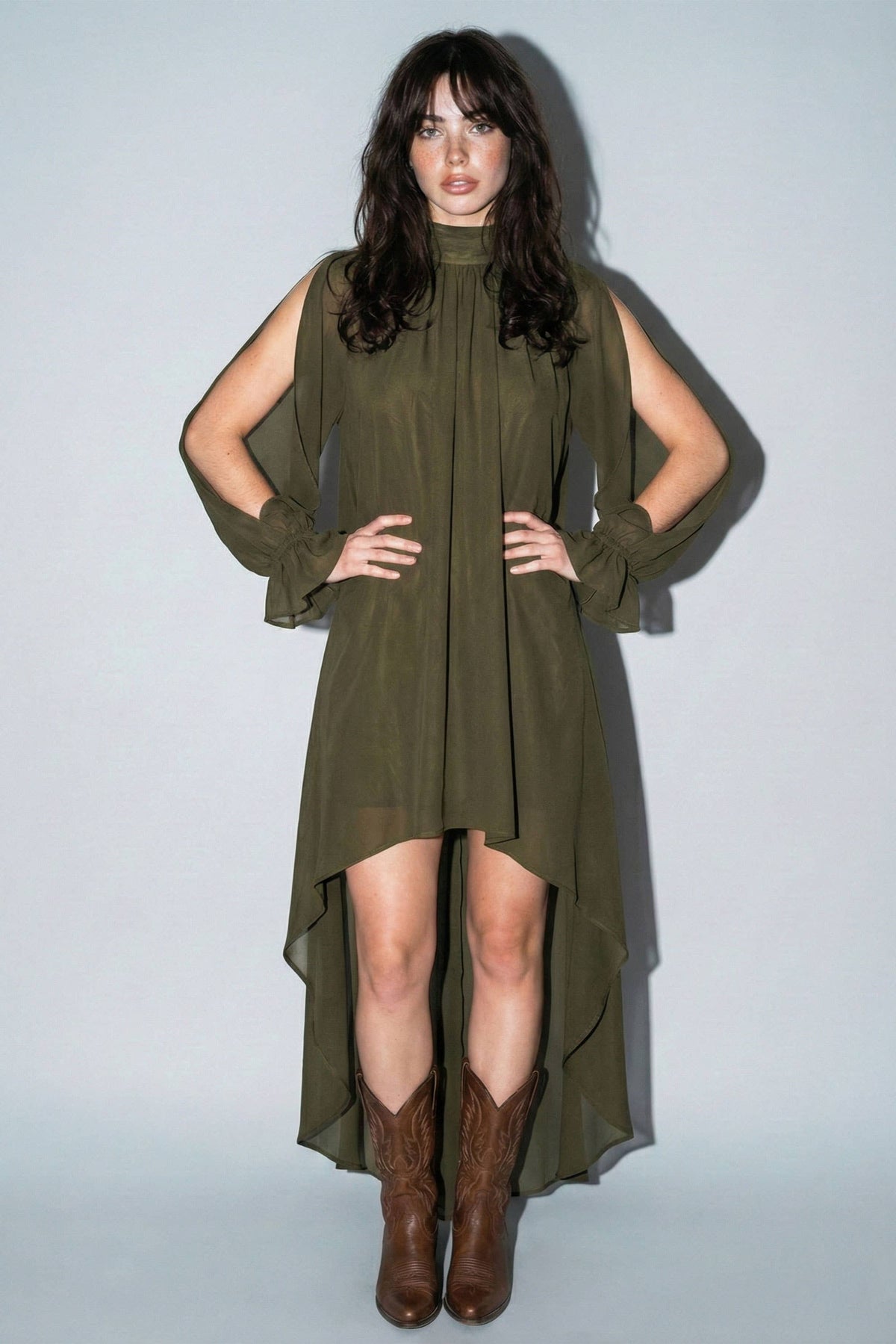 Olive High-Low Mock Maxi Dress