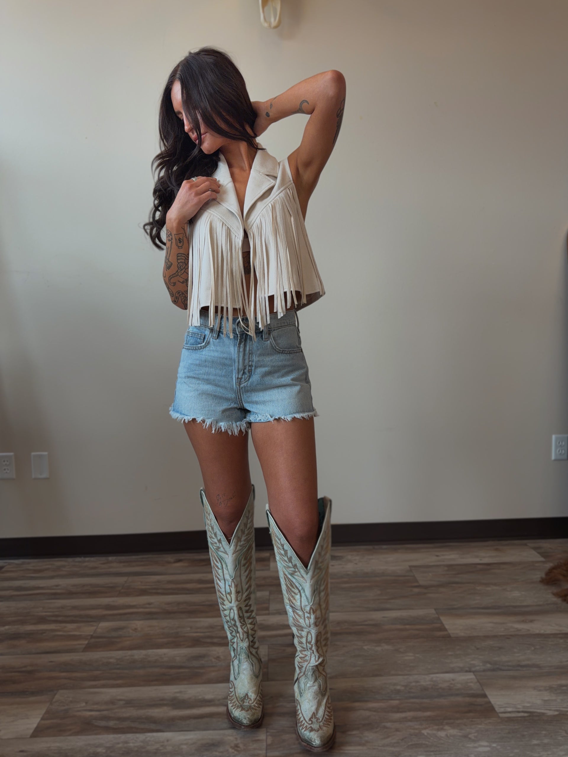 Cream Suede Fringe Vest