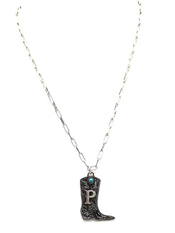 Cowboy Boots Initial Necklace