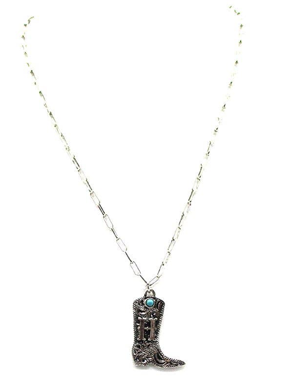Cowboy Boots Initial Necklace