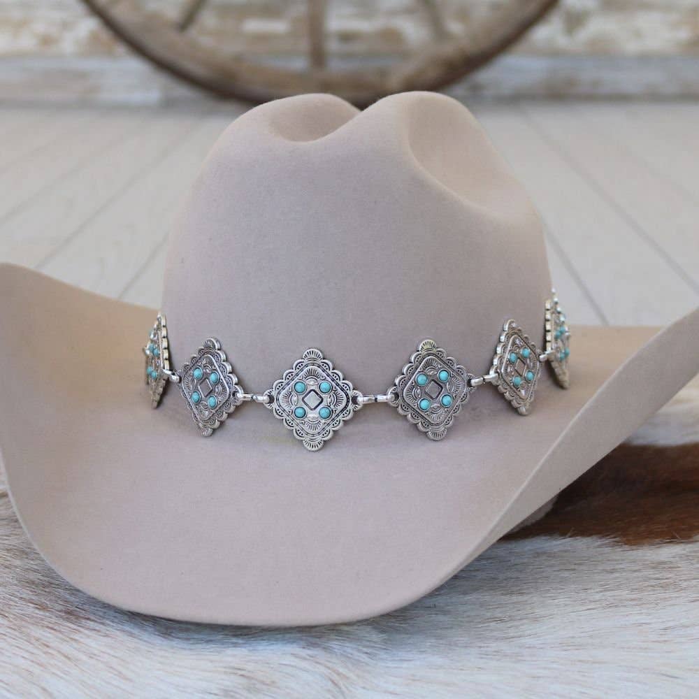 Diamond Silver Concho Hat Band