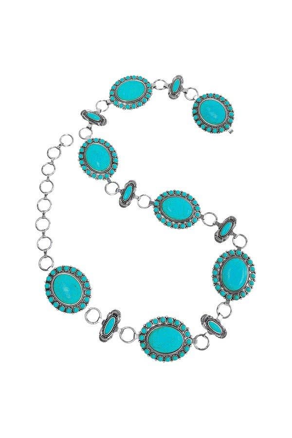 Oval Turquoise Cluster Chain Belt
