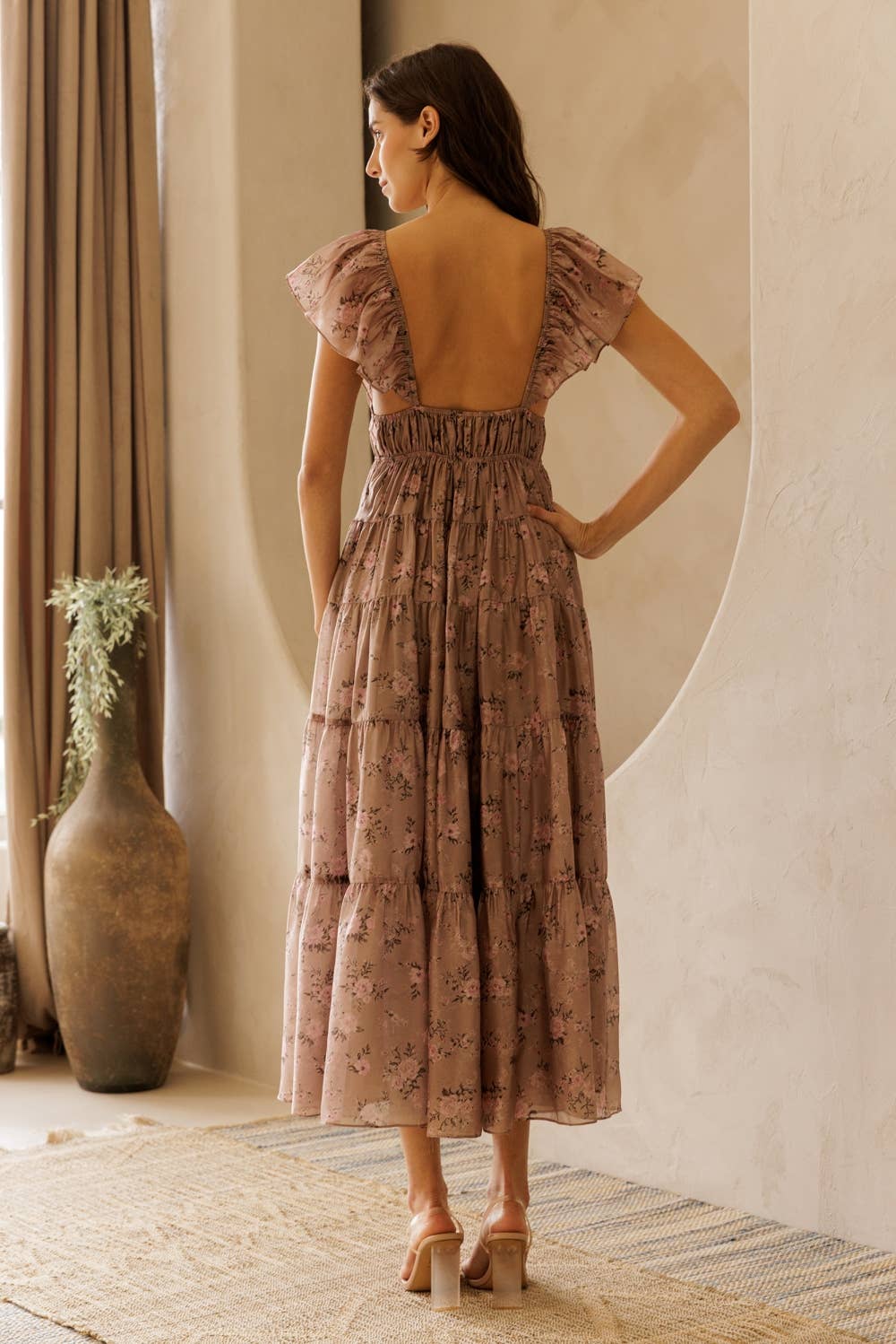 Floral Tie Front Midi Dress