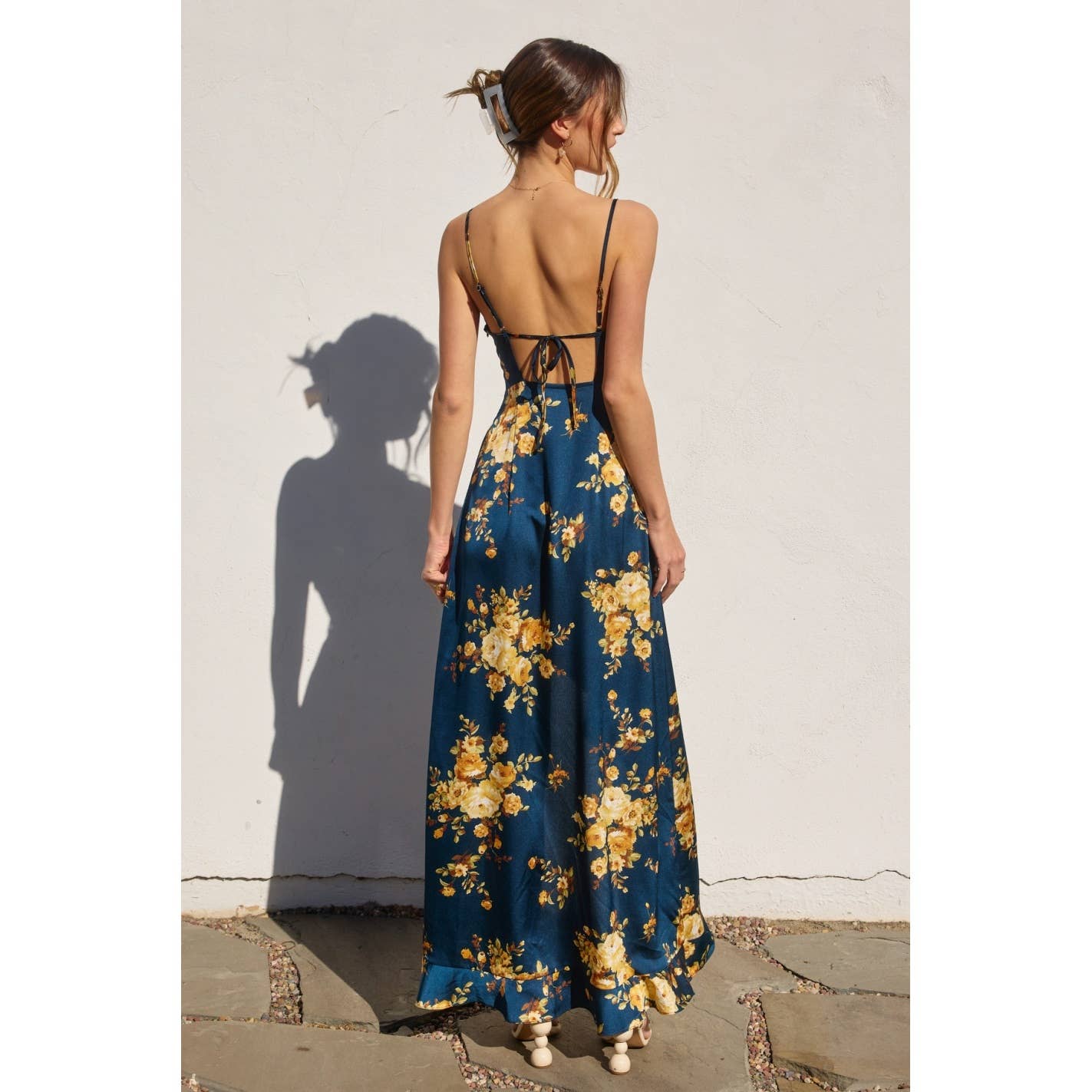 Floral Asymmetrical Ruffle Maxi Dress