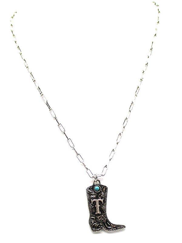 Cowboy Boots Initial Necklace